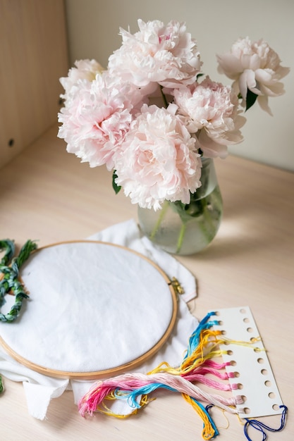Embroidered hoop in studio
